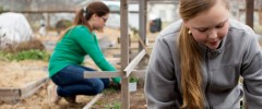girls helping build a house