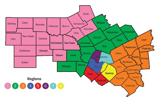 Region-Map map of GSCTX's 46 counties